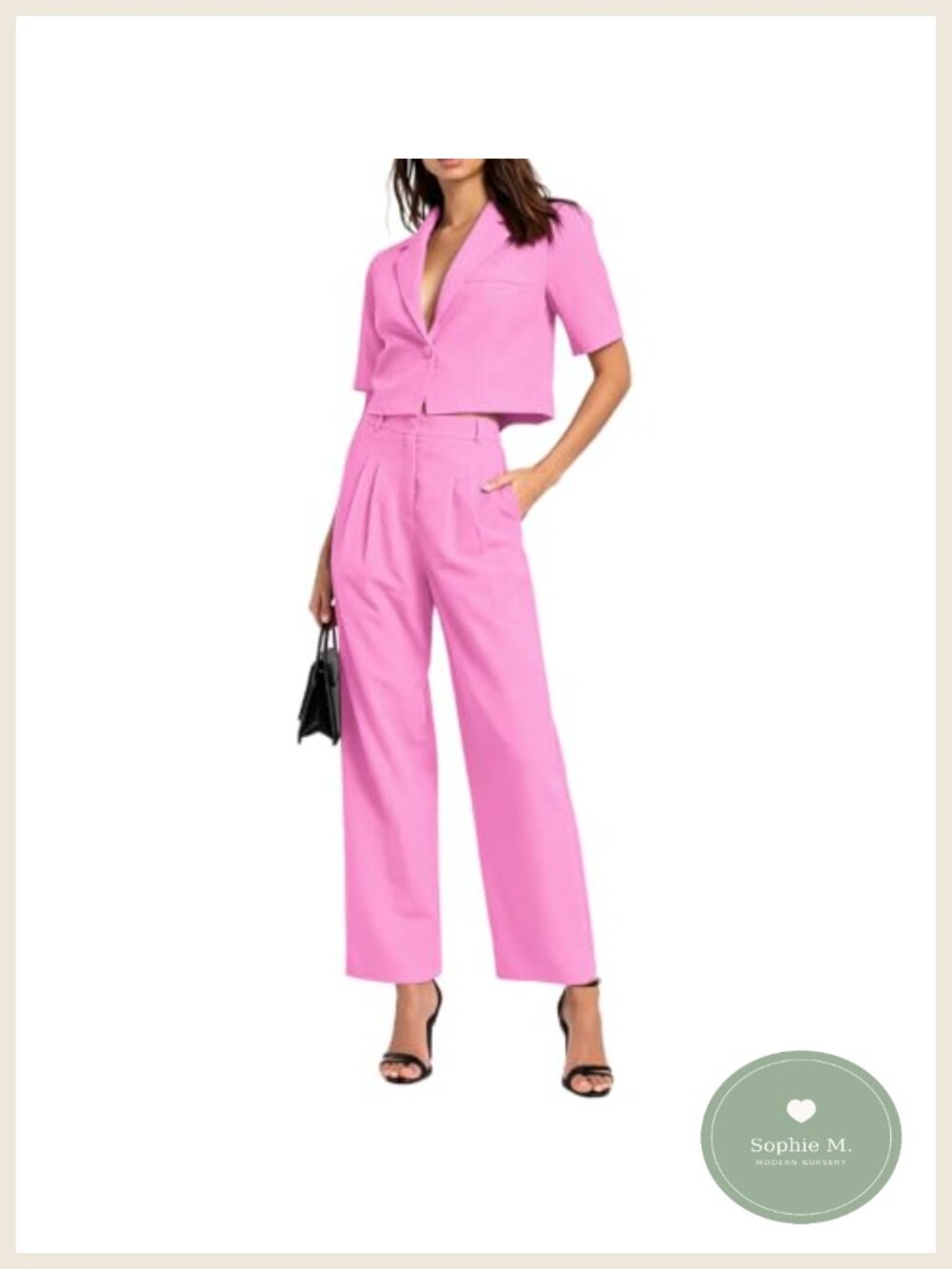 Women's 2 Piece Suit Set Cropped Blazer Wide Leg Pants Business Outfit